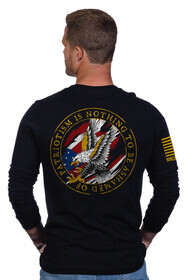 Nine Line Patriotism is Nothing to Be Ashamed of Long Sleeve T-Shirt in Black with graphic on back